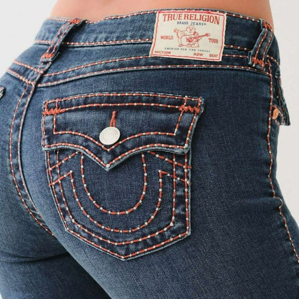Y2K True Religion Super T Gold Stitch Bootcut Jeans Women 29 Dark Wash USA